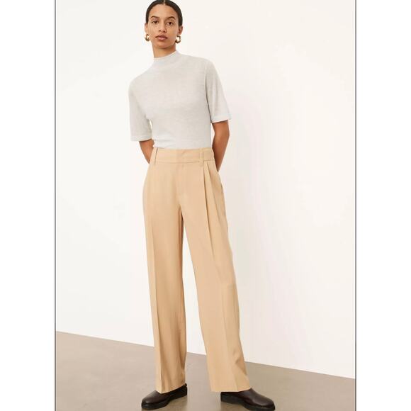 Vince Pleated High Waisted Wide Leg Trousers Khaki Dress Pants Beige 6 Ecovero - Picture 2 of 12